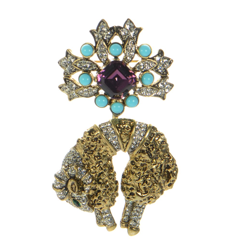 Vintage Kenneth Jay Lane Kjl Crystal Hammered Ram Pin Brooch